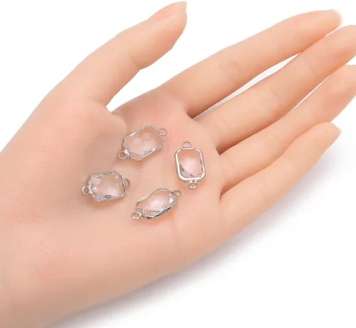 Vista 2 de Adabele 5pcs grado A abril diamante claro piedra natal conector rectángulo de corte radiante enlace 0.551 in plateado plata cristal Rhinestone Bead