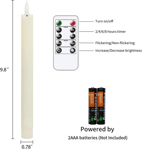 Vista 4 de Velas LED cónicas sin llama con temporizador remoto, velas parpadeantes de ventana de color marfil, paquete de 4 velas sin llama de cera real, cera