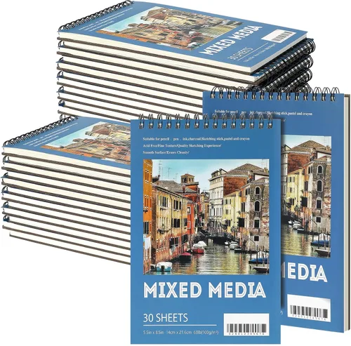 Vista 7 de Jexine 10 cuadernos de bocetos encuadernados en espiral superior de 5.5 x 8.5 pulgadas, 30 hojas cada una (68 libras/100 gsm), bloc de dibujo