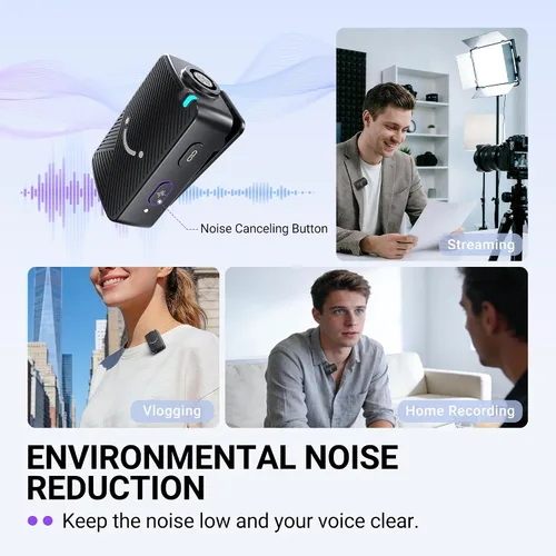 Vista 7 de FIFINE Micrófono Lavalier Inalámbrico para iPhone/Android/Cámara, Sistema de Micrófono de Solapa Inalámbrico de 2 Unidades para Grabación de Vlog