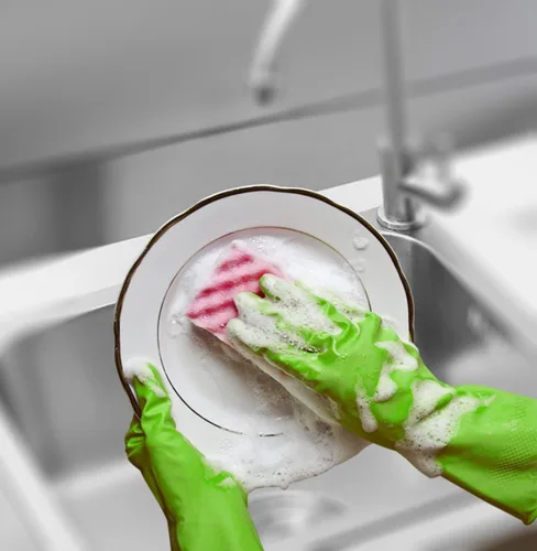 Vista 6 de Cleanbear Reusable Dish Washing Rubber Glove Set of 3, Household Cleaning Gloves for Washing
