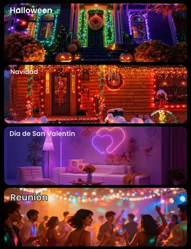 Vista 2 de Cadena de luces inteligentes RGB+IC con 200 LED, luces de Navidad para interiores que cambian de color, control por APP y control remoto, 84