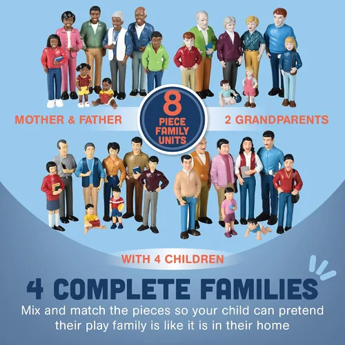 Vista 6 de Cre8tive Minds Juego de Simulación Familias Multiculturales, Figuras de Juguete Diversas para Niños, Detalles Realistas, Juguetes de Aprendizaje