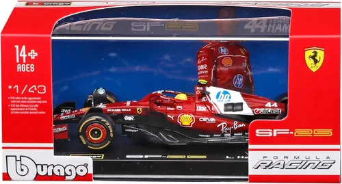 Vista 7 de Bburago 1:43 2025 Ferrari Season Car con casco, Hamilton # 44