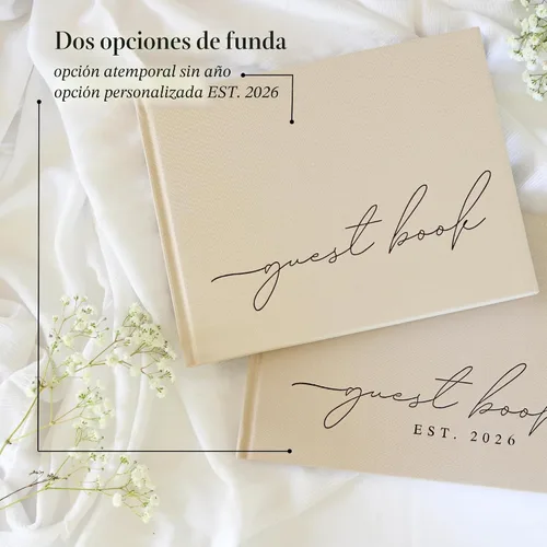 Vista 4 de Libro de invitados de boda personalizado 2026 año – Libro de visitas de fotos de lino para firmar en la recepción – Incluye esquinas de fotos