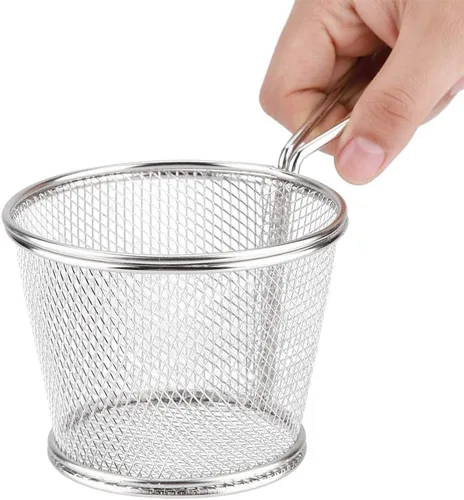 Vista 3 de Mini cesta para freír papas fritas, cesta de malla de alambre de acero inoxidable de 4 pulgadas para el hogar, cocina, colador de alimentos, papas