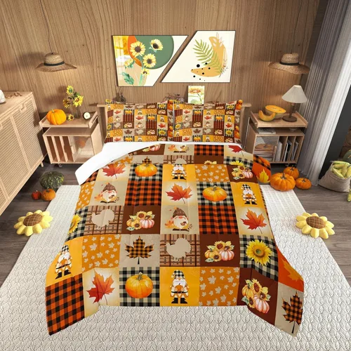 Vista 9 de Castle Fairy Juego de edredón de calabaza, hojas de arce para niños, niñas, mujeres, adultos, escena de otoño, casa de campo, edredón acolchado