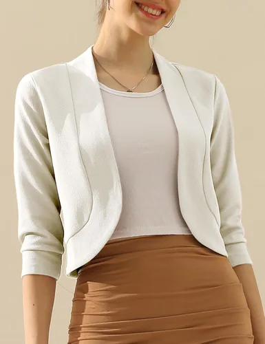 Vista 5 de DOUBLJU Bolero - Chaqueta corta con frente abierto, manga 34, básica, para negocios, casual, para mujer, talla grande
