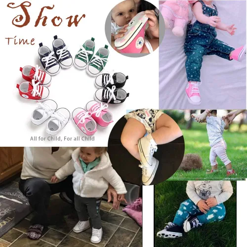 Vista 8 de Zapatos deportivos de lona para bebés y niñas con diseño de estrellas, suela antideslizante suave para recién nacidos, primeros caminantes