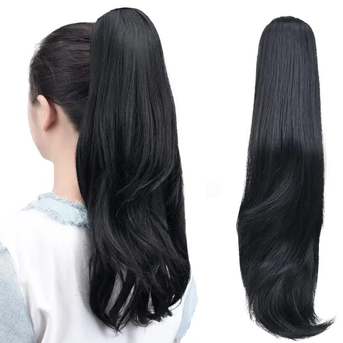 Vista 46 de Extensiones de cola de caballo, extensiones de cabello de cola de caballo con clip de garra marrón oscuro para mujer, pieza de cabello rizado