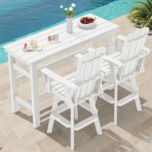 Vista 31 de SERWALL Silla de bar Adirondack giratoria de HDPE, taburetes de bar giratorios para exteriores, silla Adirondack de balcón para bistro, piscina