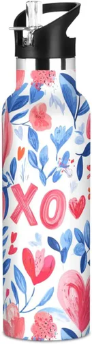 Vista 16 de Flores de otoño, tulipán, narciso, gladiolo, azul, doble pared, aisladas al vacío, botellas de agua con pajitas, a prueba de fugas, sin BPA, a