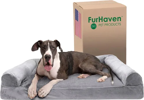 Vista 48 de Furhaven Cama para perro de espuma viscoelástica para perros medianos y pequeños con cojines extraíbles y funda lavable, para perros de hasta 35