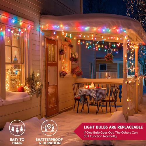 Vista 6 de Joiedomi - Luces para árbol de Navidad C6 multicolor, 100 luces LED de encendido constante en forma de fresa, 33.66 pies, luces de Navidad