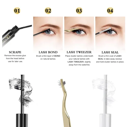Vista 9 de QUEWEL Lash Bond - Pegamento de pestañas en racimo negro para extensiones de pestañas, rímel impermeable de larga duración