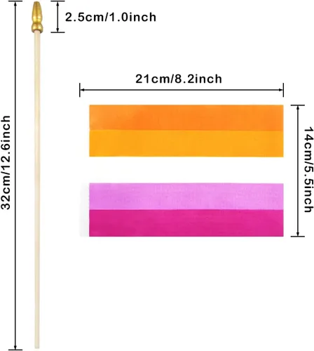 Vista 2 de Newperlite Sunset Lesbian Les Pride Stick Flag - Mini banderas LGBT de mano - Poste de madera maciza y parte superior de lanza, paquete de 12, 5 x 8
