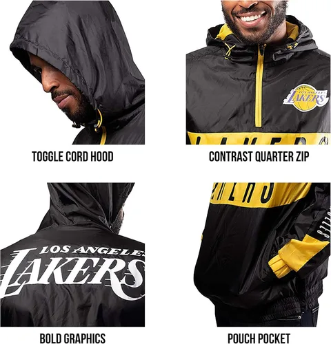 Vista 5 de Ultra Game NBA - Chaqueta cortavientos con capucha y cremallera para hombre