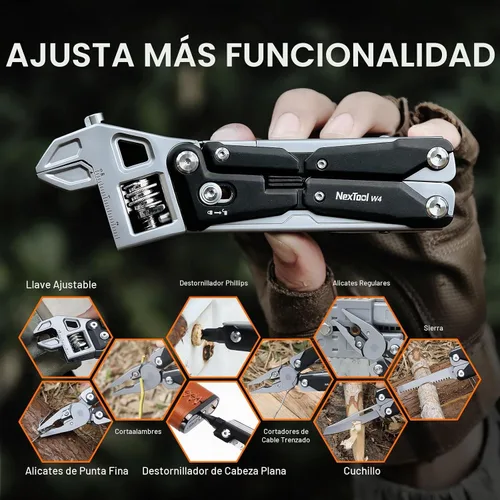 Vista 8 de NEXTOOL W4 - Llave de trinquete ajustable multiherramienta de 11 en 1, herramienta plegable EDC con alicates, cuchillo, sierra y destornillador