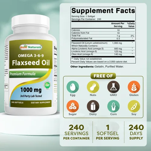 Vista 2 de Best Naturals Aceite de linaza 1000 mg 240 cápsulas blandas - Omega-3-6-9
