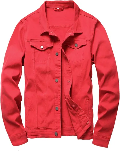 Vista 8 de LAMKUKU Chaqueta de mezclilla para hombre rasgada ajustada, abrigo de chaqueta vaquera para hombres