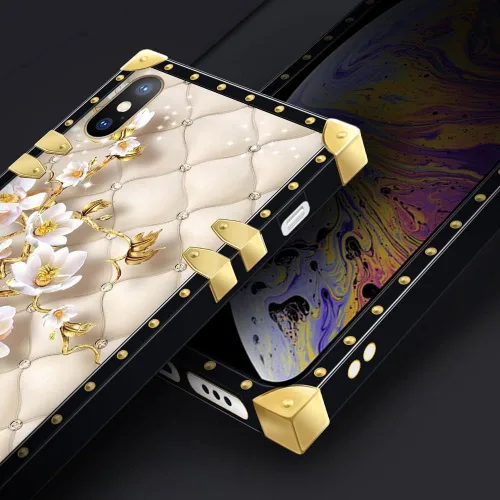 Vista 2 de Funda compatible con iPhone X/Xs, TPU suave de lujo y parte trasera de policarbonato duro para niñas y mujeres, funda protectora a prueba de golpes