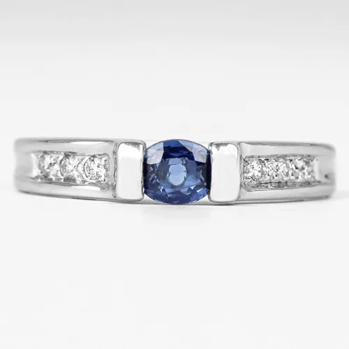 Vista 12 de 12 CT Blue Sapphire and Diamond Band Ring, 4X5 MM Oval Cut Blue Sapphire Solitaire Band Ring, Bar Set Blue Sapphire Gold Band,14K Solid Gold
