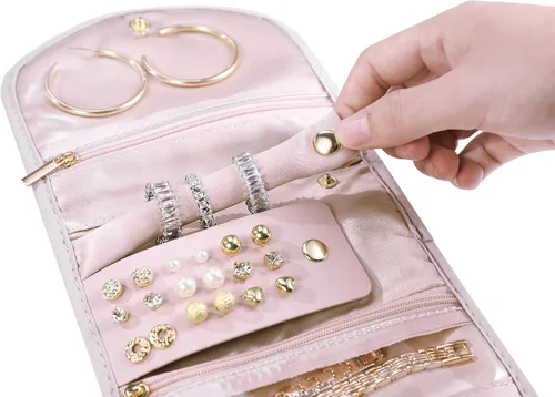 Vista 6 de Regalos para mujeres, estuche de joyería de viaje, estuche plegable personalizado para joyas de viaje para mujer, bolsa de joyería esencial