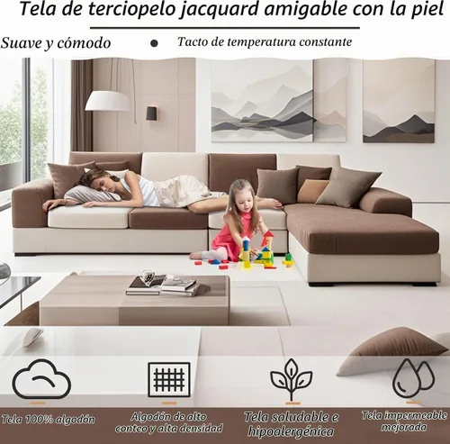 Vista 3 de Fundas de cojín para sofá seccional, fundas de sofá lavables de tela elástica gruesa de jacquard para sofá seccional, fundas de sofá para mascotas