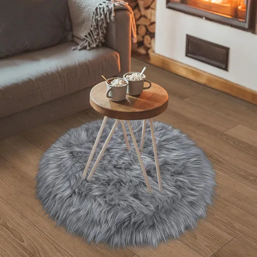 Vista 32 de Mini alfombra redonda negra de piel de oveja sintética de 15.7 pulgadas, alfombra circular esponjosa para silla, alfombra peluda para escritorio
