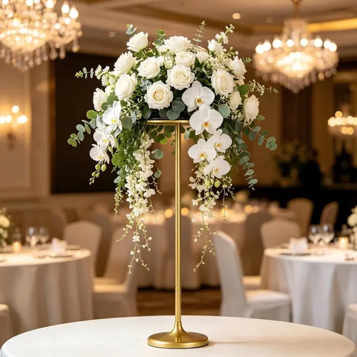 Vista 7 de 4pcs soporte de flores de boda de metal dorado, centros de mesa de 39.4