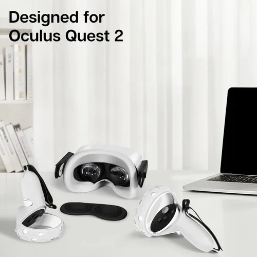 Vista 2 de TNP Silicone Cover Set for Oculus Quest 2 Meta Quest 2 Controller Protector White 3 in 1 Silicone VR Face Cover, Protective Lens Cover, VR Headset