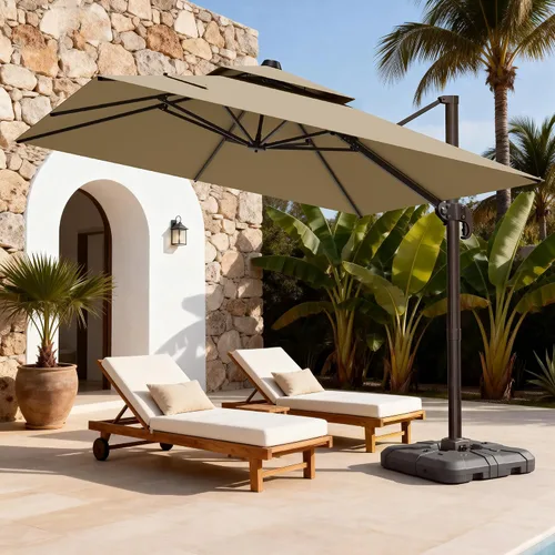 Vista 15 de Sombrilla de 10 x 13 pies para exteriores, sombrilla grande rectangular con viga voladiza, resistente, con rotación de 360°, sombrilla con Beige