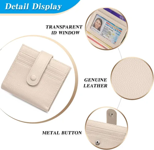 Vista 5 de Cartera delgada para mujer de cuero genuino pequeño plegable titular de la tarjeta de crédito con cremallera moneda bolsa de identificación ventana