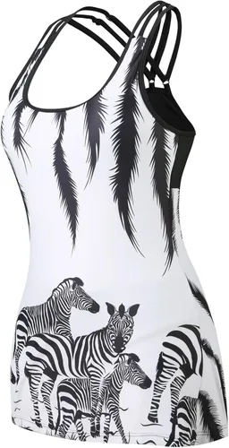 Vista 3 de Traje de baño tankini de dos piezas para mujer, con estampado de cebra, sin mangas, con bikini