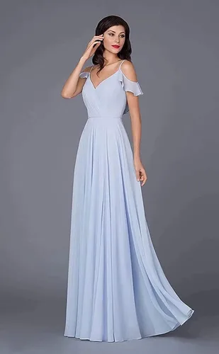 Vista 4 de kidadndy Vestido de dama de honor con cuello en V para mujer manga larga con volantes vestido formal de noche boda fiesta con abertura