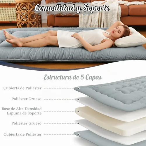Vista 4 de DAICO Colchón de suelo japonés, colchón de futón plegable de 4 pulgadas de Gris