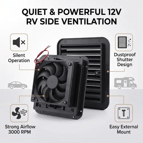 Vista 5 de Yosoo Health Gear - Ventilador de refrigeración de 12 V 4 W con rejillas de ventilación de persianas, aire fuerte de viento unidireccional