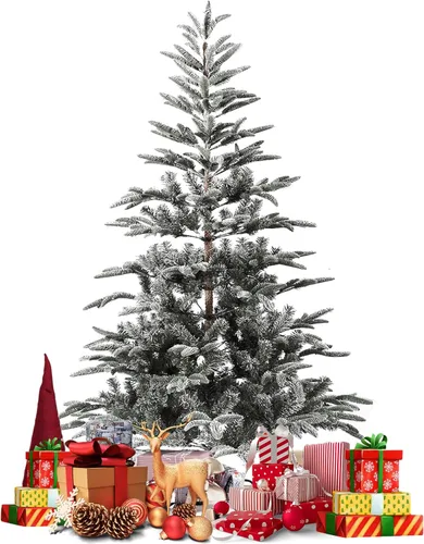 Vista 9 de Árbol de Navidad flocado de 6 pies preiluminado, árbol de Navidad artificial con control remoto, 250 luces LED de color blanco cálido y cambio