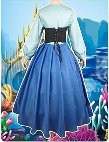 Vista 5 de BLEXX Disfraz de Sirenita Cosplay Ariel para adultos, vestido de princesa azul para mujer, fiesta de Halloween, sexy, baile