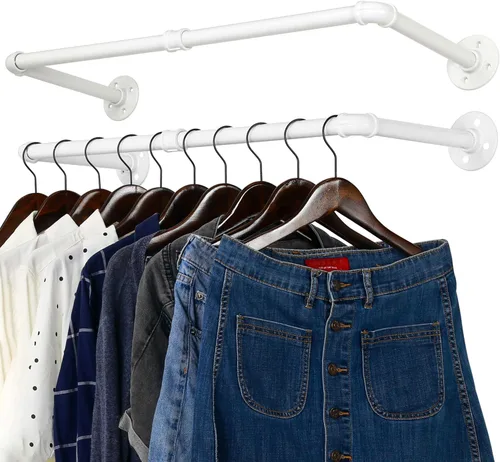 Vista 11 de WEBI Perchero de Ropa Montado en la Pared, Perchero de Tubo Industrial de 20 Pulgadas para Colgar, Barra de Ropa de Hierro Resistente, Varilla