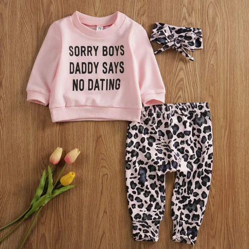Vista 4 de Madjtlqy Conjunto de ropa para bebé recién nacido, camiseta estampada con estampado de leopardo y diadema