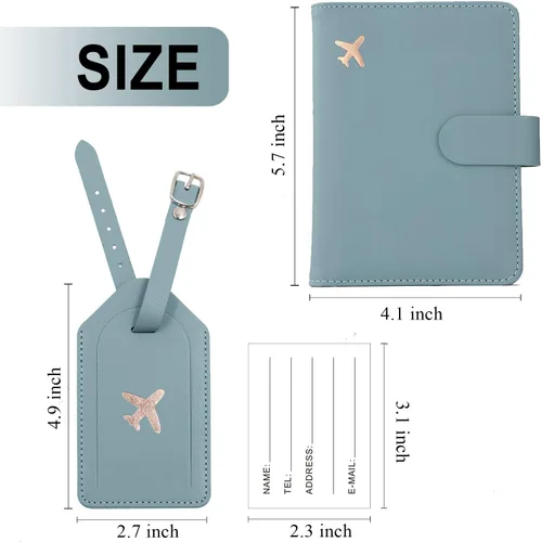 Vista 4 de Melsbrinna Rfid - Soporte para pasaporte para mujeres y hombres, juego de etiqueta de maleta de viaje, bonita cartera de pasaporte con ranuras