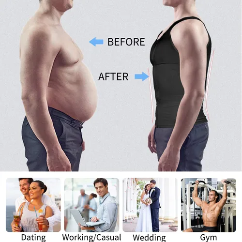 Vista 5 de Camisas de compresión para hombres Shapewear Adelgazar Tank Tops Abdomen Shaper Chaleco Abs