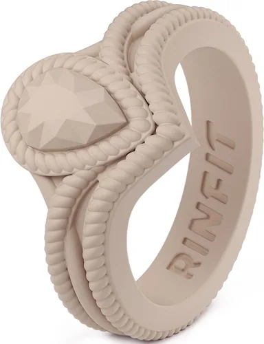 Vista 14 de Rinfit - Anillos de silicona para mujer - Anillo de compromiso en forma de pera de silicona - Alianzas de boda de goma para mujer - Diseño patentado