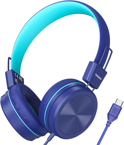 Vista 12 de Cowyawn - Auriculares infantiles, auriculares para niños con limitador de volumen seguro de 94 dB, auriculares escolares con cable para niños
