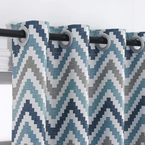 Vista 4 de Autumn Dream Cortinas opacas con ojales en la parte superior de Chevron Bohemia para sala de estar, 52 x 63 pulgadas, azul, 1 panel