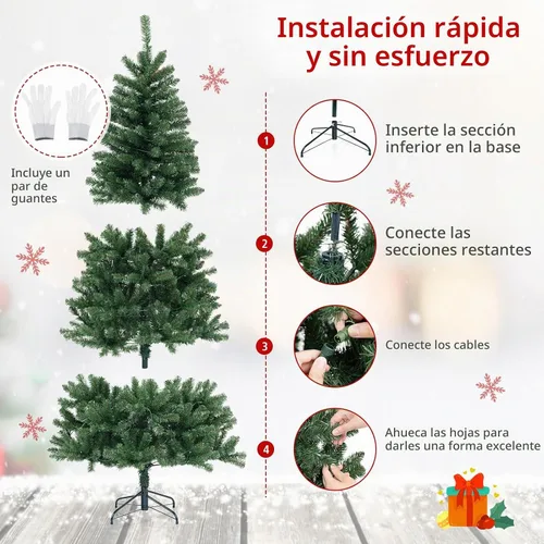Vista 4 de Goplus Árbol de Navidad preiluminado de 6 pies, árbol de Navidad artificial con bisagras con 200 luces LED blancas cálidas, 8 modos de iluminación