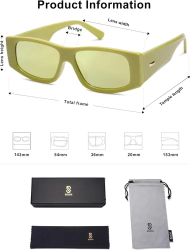Vista 9 de SOJOS Gafas de sol polarizadas rectangulares Y2K de moda para mujeres y hombres, gafas de sol rave de diseñador de moda SJ2228