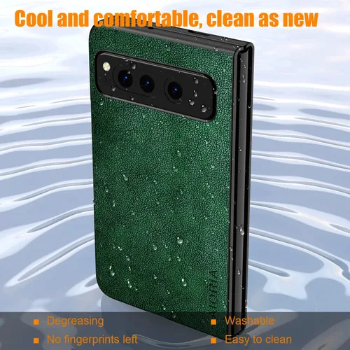 Vista 6 de Funda para Google Pixel Fold, funda de cuero premium para teléfono con diseño retro para Google Pixel Fold 5G (verde)