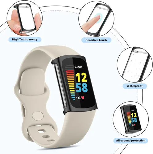 Vista 2 de Paquete de 3 protectores de pantalla para Fitbit Charge 6/5, funda protectora de poliuretano termoplástico (Negro)